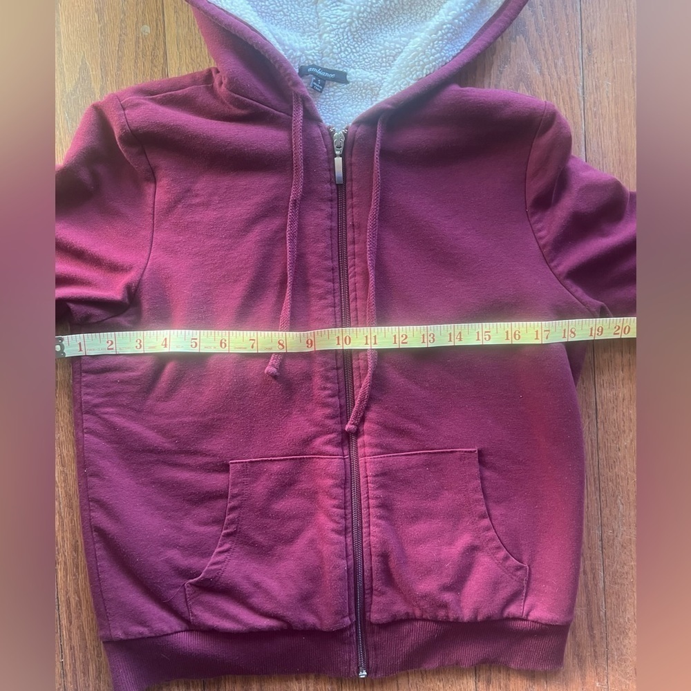 Ambiance Sherpa lined hooded full zip burgundy sweater S - Picture 5 of 10
